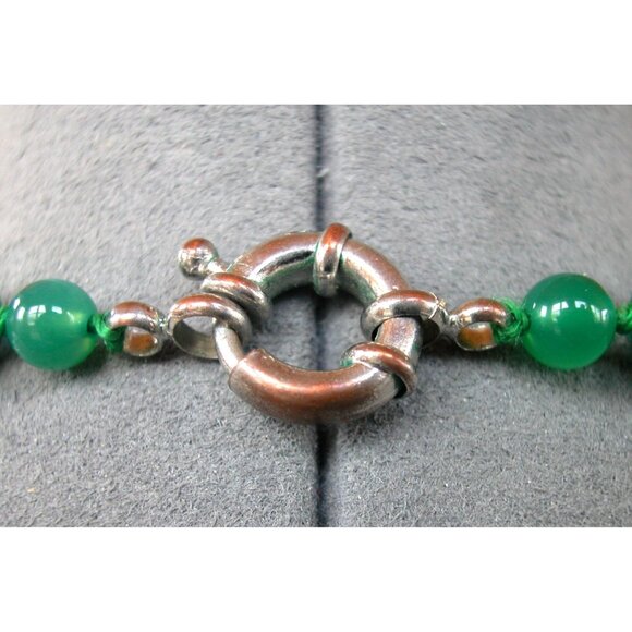 Green 3-Strand Glass Necklace/ Faceted Large Round Beads 28" - Picture 5 of 5